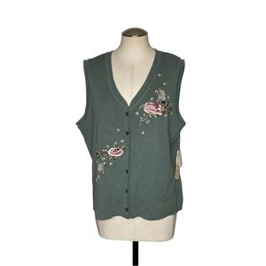 Koret Floral Embroidered Sweater Vest L Wool Blend NWT